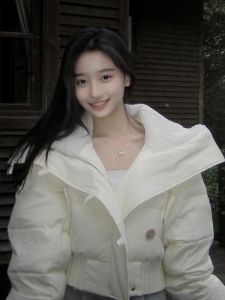 Lamb Fur Short Puffer Jacket Womens Autumn Winter New Design Flip Collar Small Size Bread Coat Korean Style Commute Pure Color