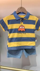 bambeau kids set clothing polo budak lelaki Cartoon cotton Short sleeve Top+shorts clothing sets