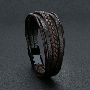 Gelang Tangan Pria Multilayer Model Kulit Elegan Vintage Multilayer Fashion Pria Korea