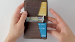 Corkor Vegan Cork Slim Wallet with Coin Pocket Dark Brown | Handmade Hand Made Minimalist Men Original Walet Leather Small Simple Vertical Dompet 錢包