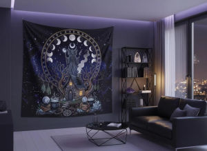 Tấm Thảm Treo Tường Hình Ảnh Pha Trăng Bầu Trời Đầy Sao Phong Cách Bohemian Nền Ma Thuật Dành Cho Phòng Thiền Trang Trí Phòng Ngủ.