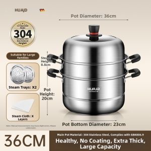 HUAJIDA | Household New 3-Tier Stainless Steel Steamer Gas & Electric Stoves Dedicated
