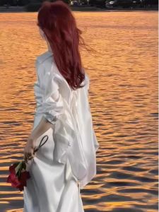 chaqi | Elegant Ice Silk Thin Sun Protection Shirt Coat Women Summer Loose Back Hollow Out Belted Chiffon Air Conditioning Open Cardigan