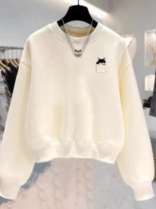 Loose Fit round Neck Short Sleeve Womens Fleece Lined Hoodless Thin Spring Autumn Top Comfortable Breathable Streetwear