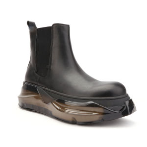 Mens Genuine Leather Short Boots with Thick Sole for Winter Fashion Chelsea Boots with Round Head and Flat Heel Di Shuo Brand