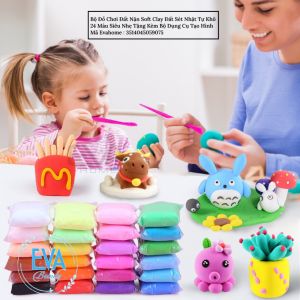 Bộ Đồ Chơi Đất Nặn Soft Clay Đất Sét Nhật Tự Khô 24 Màu Siêu Nhẹ Tặng Kèm Bộ Dụng Cụ Tạo Hình