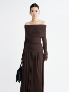 One-Shoulder Design Sense Long Sleeve Top and Skirt Set