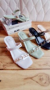ABBUSHOES Us 131 sendal wanita hak kaca rantai marche 5cm