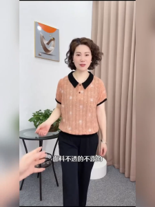Womens T-shirt summer new POLO slimming mom outfit fashionable button loose casual temperament shirt