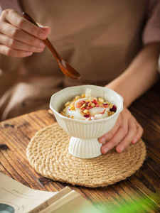 Jingdezhen Tea Cake Tray Fruit Ice Cream Dessert Bowl Good-looking Exquisite Small Dishes Tall Bowl Restaurant Cooking Cutlery