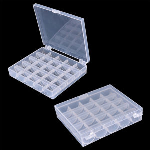 25 Empty Sewing Bobbins with Plastic Storage Box