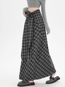 DAIXIANGFEIZI | Chân Váy A-line Ôm Body Kiểu Caro Flannel