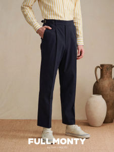 Navy Relaxed Fit High-Waisted Trousers