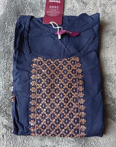 AYLA KUMAARI (MV10-36) [COTTON M L STRAIGHT CUT] Cotton Kurti Tops Only Tops with Embroidery black long Kurti blue long Kurti