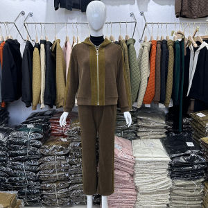 ของแท้ ลำลอง ชุดกีฬาสําหรับผู้หญิง ฤดูใบไม้ผลิ ฤดูใบไม้ร่วง Anti-Aging มีฮู้ด คาร์ดิเกน ขาตรง กางเกง ชุดทูพีซแม่