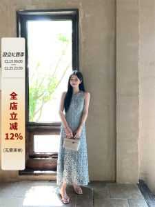 Mint Flavored Summer French Heavy Embroidery Hollow out Sleeveless Womens Dress Elegant Hollow Carved Dress Fairy Skirt