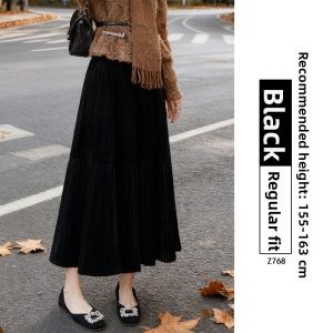 YAYANGREN | New Autumn and Winter 2025 Gray Pleated A-Line Midi Skirt for Petite Figures