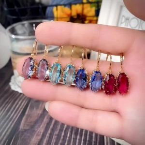 Huitan Trendy Women Oval Cubic Zirconia Earrings Temperament Elegant Design Luxury Female Dangle Earrings Aesthetic Jewelry 2022
