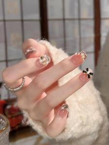 Handmade Wearable Nail Art New Year Firework Stickers Ice Transparent Blush Caramel Color White Enhancing Short Staircase Shape
