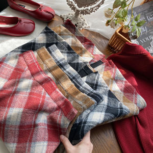 Red Plaid Woolen Mini Skirt High Waist Wrap Body Christmas Style Womens Autumn Winter Fashionable A-Line Long Skirt