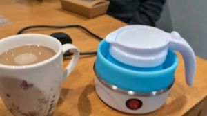 Foldable Electric Travel Kettle 600ml Portable Silicone Collapsible Water Boiler Coffee Fast Boil Water Detachable Cord