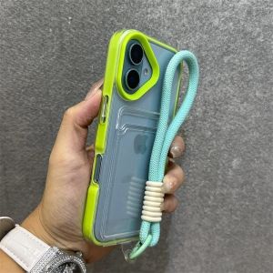 Trong suốt chống sốc vỏ điện thoại khe cắm thẻ cho iphone 17air 17 16e 16 15 14 cộng với 13 12 11 Pro Max x XR XS lưng trong suốt mềm Bìa Ốp điện thoại với dây buộc dây đeo cổ tay