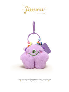 Jinnew Original Purple Monster Mobile Phone Chain Plush Keychain Cute Plush Doll Bag Car Accessory Key Holder Hanging Charm