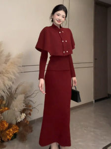 Karrar betsey | Đầm Knit Kiểu Áo Choàng Màu Đỏ Năm Mới