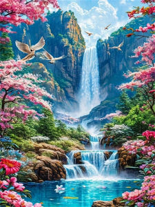 HUACAN Diamond Painting Waterfall Landscape Full Drill Diamond Mosaic News 2026 Mountain Cherry Blossom Arts And Crafts