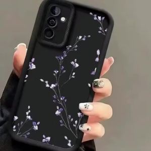 Purple Floral Print Phone Case For Samsung Galaxy S26 S25 S24 S23 S22 S21 S20 Note20 Ultra Plus FE Ladder Camera Bumper Cover
