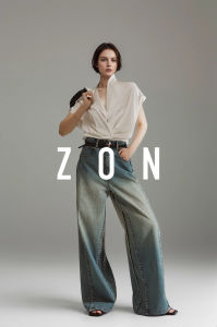 กางเกงยีนส์ขากว้างไม่สมมาตร ZON ดีไซน์แบบแยกกระดูก กางเกงขายาวทรงสลิมฟิตสำหรับผู้หญิง ฤดูใบไม้ร่วง/ฤดูหนาว
