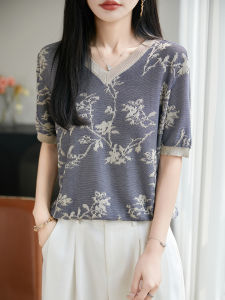 SHEHAN | Vintage TENCEL Knit Jacquard Short Sleeve T-shirt