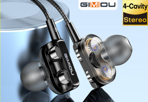 【8D-Speakers】GIMIOU Wired Earphone In-Ear 3.5mm Earbuds HiFi Bass Sound Quality Sport Noise Cancelling Headset Volume Control Headphone with MIC for iPhone Xiaomi Vivo Oppo Latop MP4