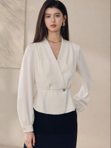 Roey s house | Luxury Elegant V-Neck Waist-Fit Satin Long Sleeve Shirt