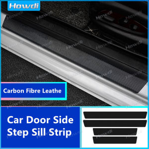 【Howdi Car Outlets】[4pc/Set] Car Door Side Step Sill Strip Carbon Fibre Leather Anti Scratch Protector Sticker Fiber for Toyota