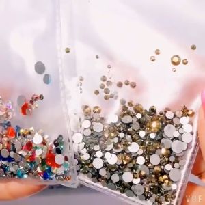 1440Pcs Nail Art Accessories Micro Diamond DIY Nails Rhinestones Crystal Decoration 美甲饰品批发袋装混装水钻 矿金矿银透明平底钻AB贴钻1440颗