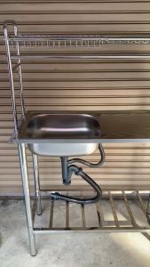 อ่างล้างจานซิงค์ล้างจานขนาด 97x43 ซม ขากลม มีต่อบน สแตนเลสทั้งตัว รุ่น DH-9643-GB แถมฟรีก๊อก