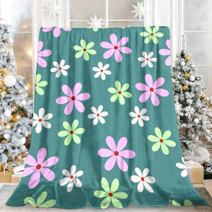 Beast Kingdom | Turquoise Floral Print Size Comfortable Festive Fleece Microfiber Blanket Perfect for Cold Winter Holiday Nights Snuggling