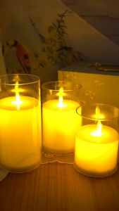 Lilin Elektrik LED Gelas Lurus Sumbu Api Goyang Batere AAA