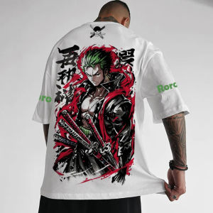 เสื้อยืดคอกลมแขนสั้นผ้าฝ้ายพิมพ์ลายวันพีซลูฟี่ทรงหลวมสไตล์อเมริกันสำหรับผู้ชายและผู้หญิงใส่สบายระบายอากาศได้ดีสำหรับฤดูร้อน