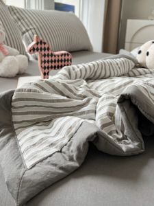 Nordic Style Washed Cotton Stripe Light Weight Air Conditioner Compatible Machine Washable Summer Quilt Duvet Cover Set