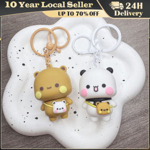 Panda Bubu and Yier Key Holder Charm Keychain Backpack Cute Cartoon Bear Doll Anime Key Ring Couple Jewelry Valentines Day Gift