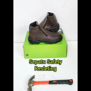 Sepatu Safety Zipper Resleting Kulit Sapi Asli Sepatu Septy Pria Proyek Lapangan SNI - Stand Horse - Kulit Sapi Asli - Anti Slip - Warna Black/Brown/Orange - Ukuran 36-43