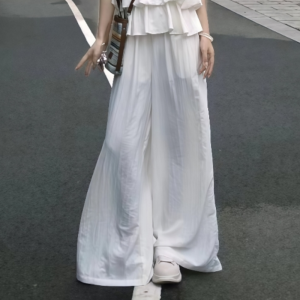 VKSOD | ชุดเสื้อกั๊กแขนกุดคอตั้งสไตล์ฝรั่งเศสสำหรับผู้หญิงในช่วงฤดูร้อนปี 2025 ชุดกระโปรงขากว้างเอวสูง สีขาว ชุดสองชิ้น