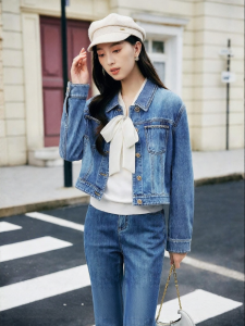Koradior | Pure Cotton Washed Denim Jacket Womens Short Outerwear