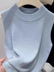 chaqi | Versatile Short Sleeve High Collar Knitted Sweater Womens New Style Base Layer Vest All-Match Solid Color Cardigan For Autumn Winter