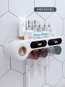 Toothbrush holder tempat letak berus gigi 牙刷架 Toothbrush rack punch-free mouthwash cup brushing cup wall-mounted bathroom wall-mounted dental appliance dental cylinder rack set