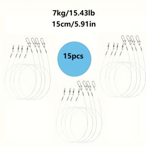 15Pcs Carbon-Fiber Fluorocarbon Fishing Leaders with Rolling Swivels and Quick Lock Snaps High Speed Rotation 360 ° Swivel Fas