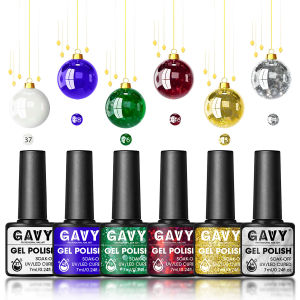 GAVY ชุด 6 ชิ้น/เซ็ต ชุดธีมคริสต์มาส สีสันสดใสและผิวมันวาว เหมาะสำหรับเด็กผู้หญิงทำเล็บ DIY สำหรับงานปาร์ตี้