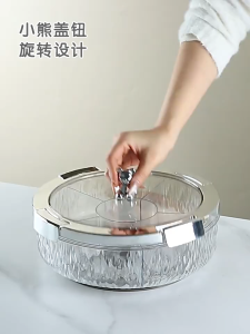 SG stock seller Snack Fruit Divided Plate Box Serving Tray Rack with Lid Candy Platter Compartment Storage Food Nut Dried Snacks Plastic Dish